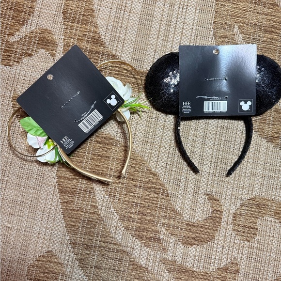 DISNEY EARS - 2 pieces! Gold/Silver and Gold/Floral Mickey Mouse Disneyworld NEW - Picture 5 of 6